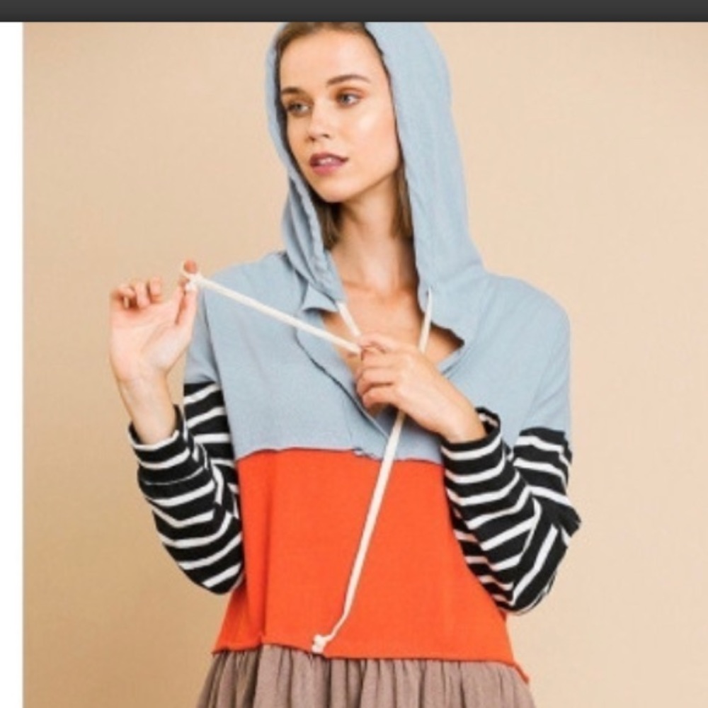 Color Block and Striped Hoodie Tunic